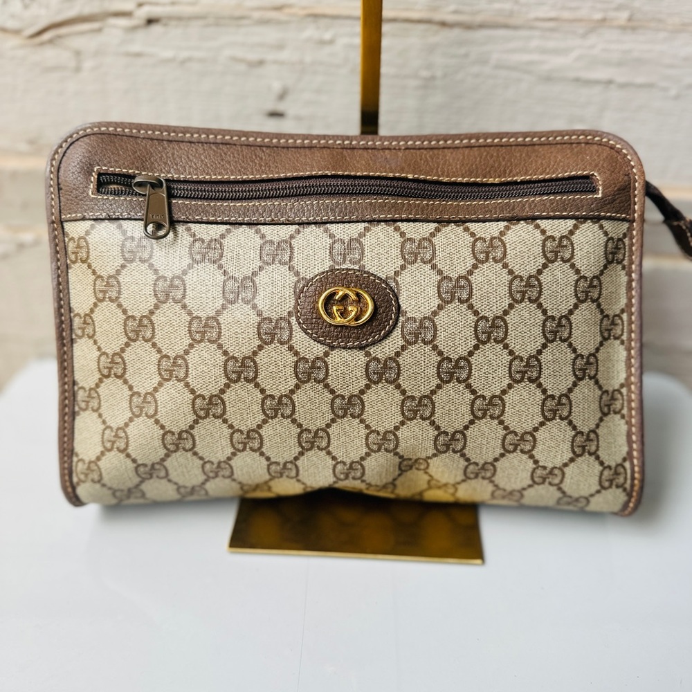 Gucci Beige and Brown Monogram Wristlet